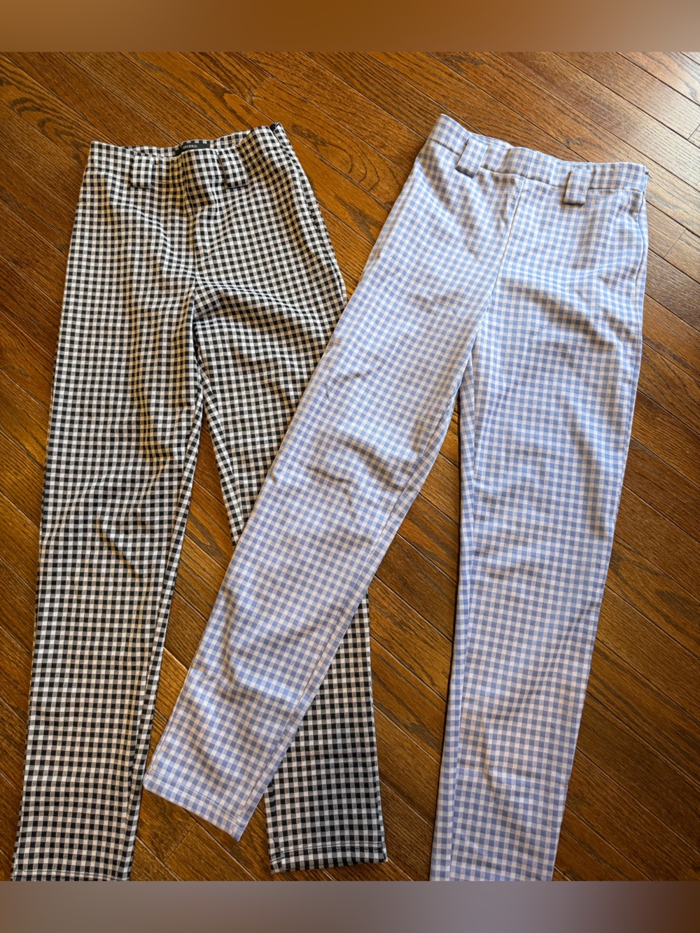 Forever 21 Black & Light Blue Gingham Skinny Pants - Pair
